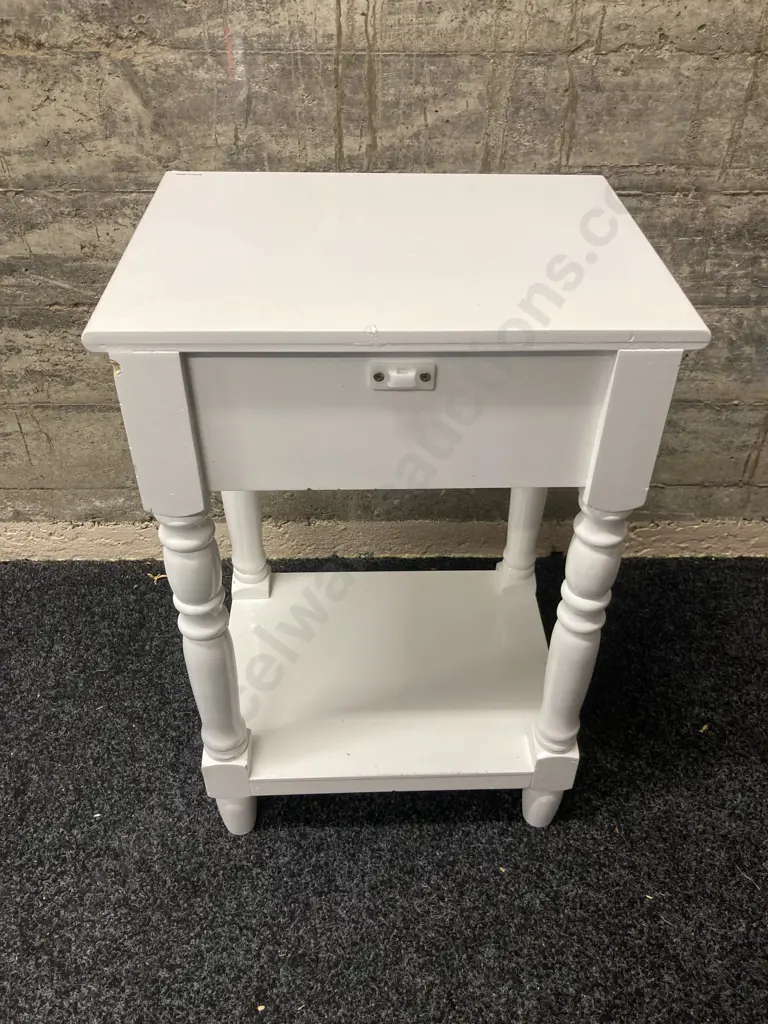 Ex Early Settler Valentine Bedside Table, White Goss Paint Finish, Single Drawer. H60 W40 D30cm Image 1++